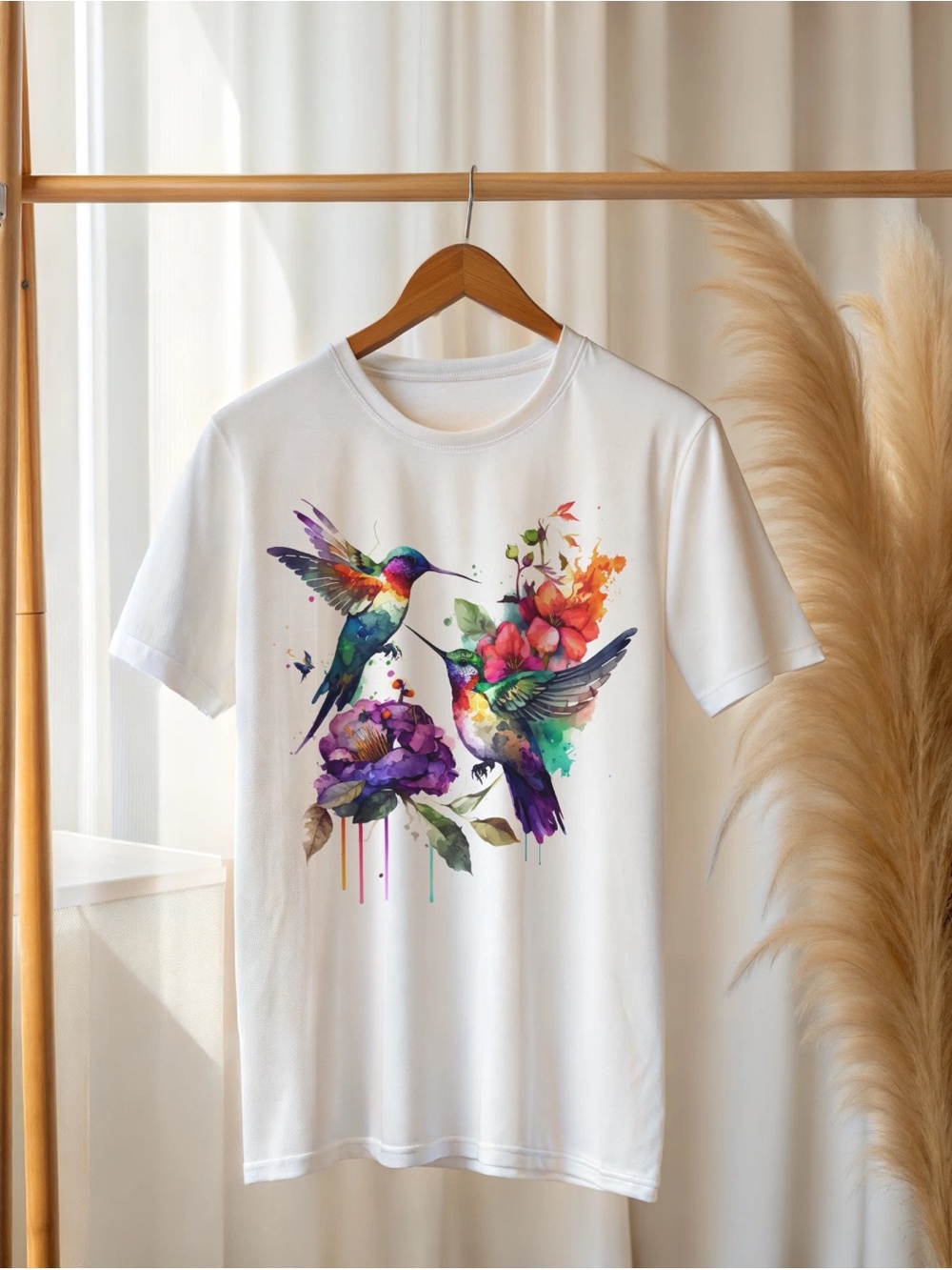 Watercolor Hummingbird Shirt – Colorful Floral Bird Art Tee